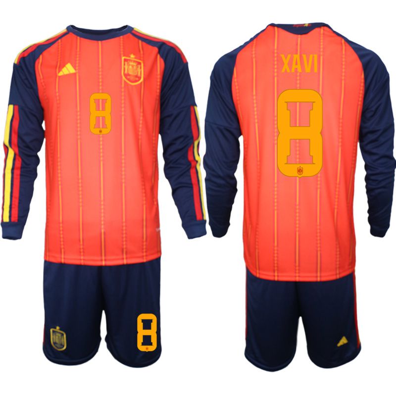 Men 2026 World Cup National Team Spain home red #8 long sleeve Soccer Jersey 01